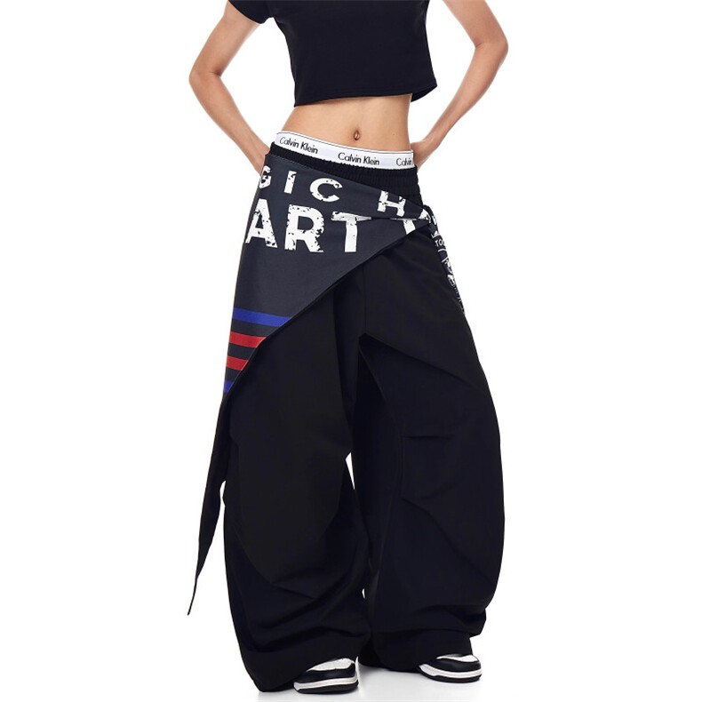 AK2175-P50美式复古设计感屁帘宽松褶皱弯刀阔腿裤，女装休闲裤，星座617A-2