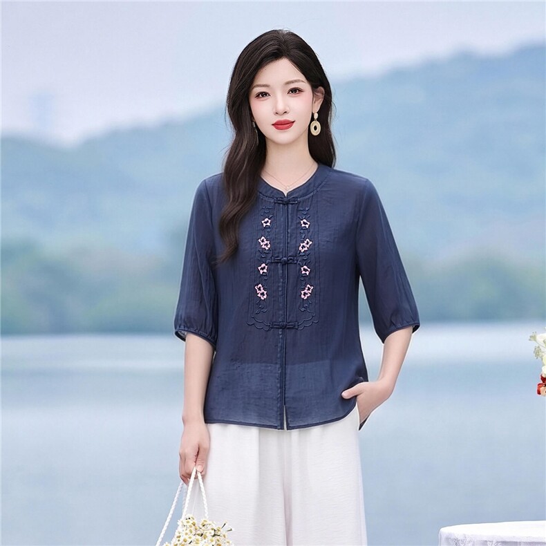现货秒发绣花衬衫上衣女,女装衬衫,韩蔻秀