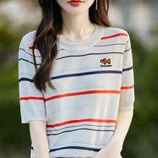 夏季新款女士简约时尚舒适天丝刺绣短袖，女装T恤，斯美雅电商供货