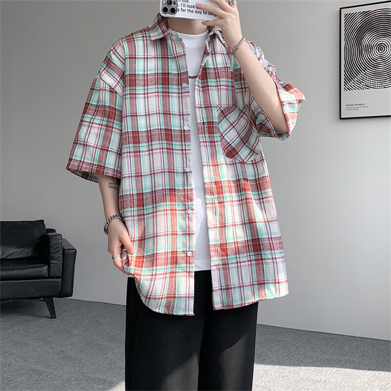 短袖衬衫男夏季新款格子磨毛衬衣DX002-特批26无差价，男装衬衫，星座214-3