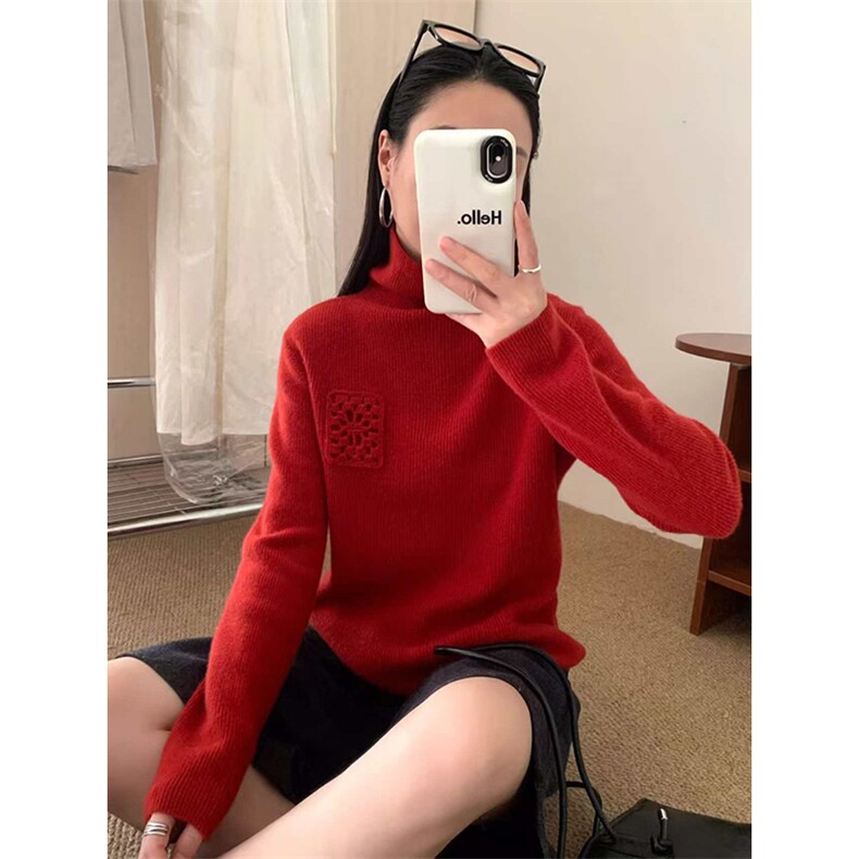 2025年秋季长袖套头时尚百搭通勤休闲手工钩花，女装羊绒衫，致织羊绒
