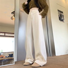 AK2460-P50灰色女秋冬季加厚直筒阔腿裤休闲380g毛呢镰刀裤，女装休闲裤，星座617A-2