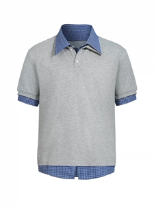 得物抖音高品质二开 夏季美式潮牌高街假两件格子衬衣翻领短袖T恤图片