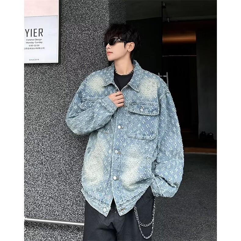 港风青少年春秋季潮流翻领夹克做旧男士新款QB24P80,男装夹克,星座1116-2