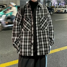 黑白千鸟格子衬衫男春秋痞帅小香风外套潮牌高级感男装设计感夹克，男装夹克，星座1210-1