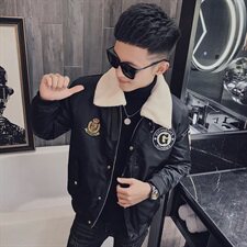 冬季社会小伙痞帅羊羔毛翻领机车飞行服棉衣外套M1195-P128控165，男装棉衣，星座308A