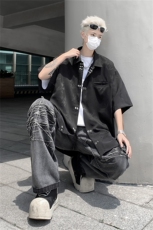 新中式风竹子垂感短袖衬衫男女夏季潮牌设计感重工百搭半袖衬衣，男装衬衫，星座505-2（原电商A260-1)
