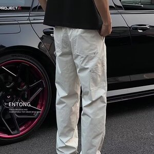 1506/QC660/P54休闲裤字母绣标拼接设计单褶皱户外运动伞兵裤图片