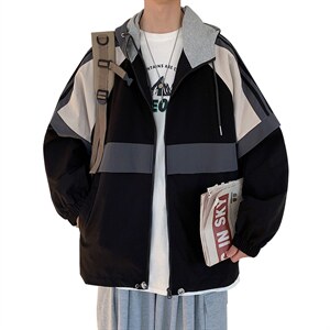 春季新款潮牌连帽潮牌条纹拼色夹克外套CYJK2121-P75图片