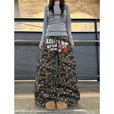 BeOurRule美式复古星星迷彩弯刀加绒卫裤男女休闲裤宽松阔腿裤潮，男装休闲裤，星座506A