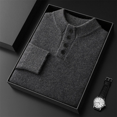 2025秋冬百搭时尚简约加厚四扣半高领针织衫，男装羊绒套衫，盛欣羊绒