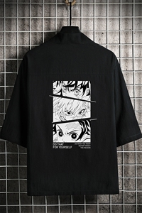 HF59176-P40风汉服男开衫外套七分袖道袍 网格挂拍图片