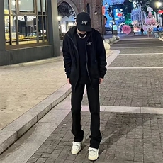 美式vibe风裤子高街纯黑色修身微喇牛仔裤网图BN105-1-P36，男装牛仔裤，星座1001-1