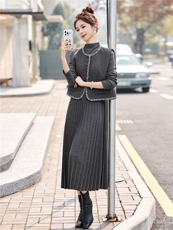 2026春季新品简约时尚假三件两件套裙，女装套装/套裙，美沁