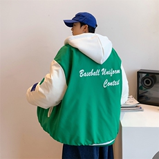 新款港风假两件连帽棒球服夹克棉衣棉服棉袄男女外套P90控138，男装夹克，星座207