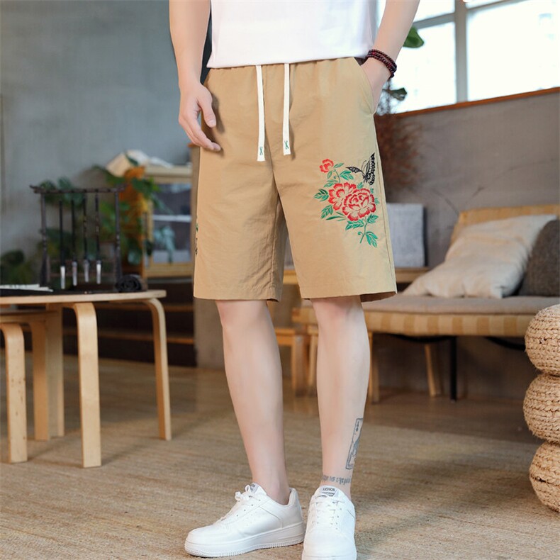 风大刺绣短裤男中式休闲百搭五分裤沙滩裤XZ310B-3-DK1905-P27,男装牛仔裤,星座310B-3