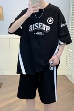 高品质夏季新款短袖T恤港风套装青少年纯棉潮流男装DF321P68控98，男装休闲套装，电商A086