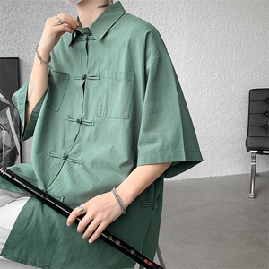 CS7122-P45特 控78 大码凉爽新中式侧面开衩盘扣复古衬衫外套图片