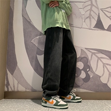 直筒牛仔裤美式复古阔腿裤高街宽松休闲长裤N05051-P40，男装牛仔裤，星座308B-1