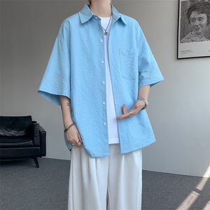 8XL-M泡泡纱盐缩肌理短袖衬衫男夏季冰丝外套防晒衬衣DC28011P36图片
