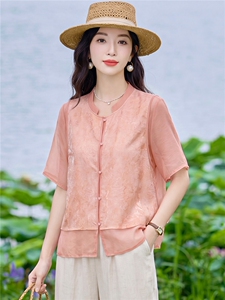 现货2026年夏季新款中老年式假两件复古短袖小衬衫马甲上衣T恤女图片