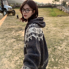 重磅秋冬北极绒开衫毛衣美式复古休闲慵懒风牛角扣针织衫连帽外套，男装针织衫/毛衣，电商A486-1