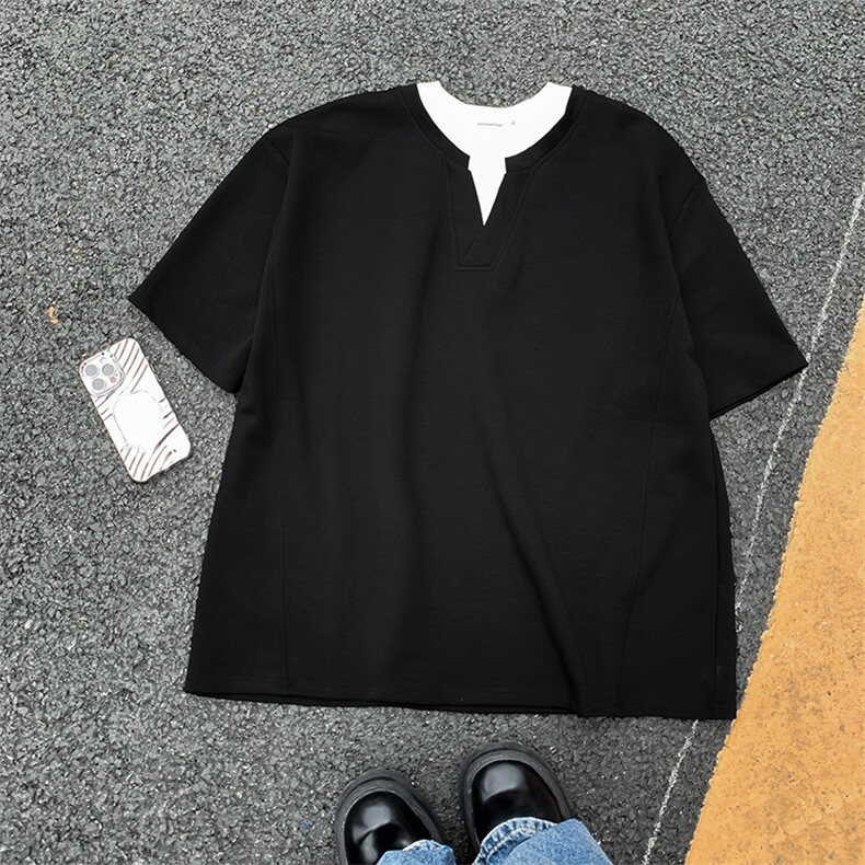 夏款男假两件T恤衫V领短袖韩版纯棉T恤T028P38,男装T恤,星座1013-1