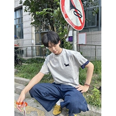 CP1210-P42高质量拼接撞色宽松学院风短袖T恤男女款，男装T恤，电商B323A