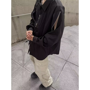 C689-P42 小众金属拉链长袖衬衫男秋季美式高街痞帅宽松高级图片