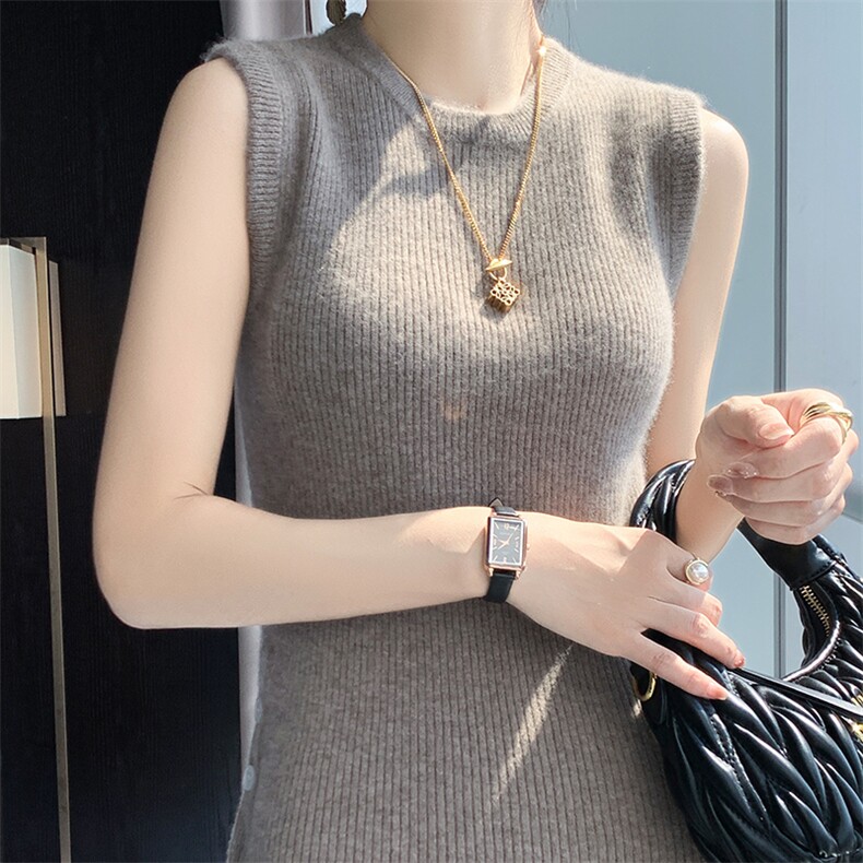 时尚新款女无袖修身显瘦条纹背心优雅百搭针织衫舒适柔软面料，女装背心吊带，北娇羊绒