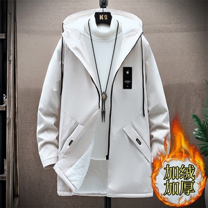 加绒加厚中长款休闲风衣流行时尚连帽夹克男外套JK8929加绒款-P45图片