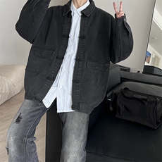 2024新中式复古盘扣牛仔蓝长袖夹克小众设计感外套HY406P70控98，男装夹克，电商A102B
