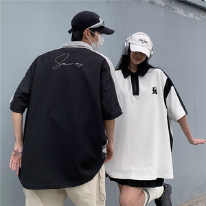 情侣装夏装2026新款华夫格POLO衫字母绣花短袖T恤 D253 P48男类图片