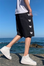夏季蝴蝶印花短裤男潮牌ins休闲宽松运动沙滩五分裤d，男装休闲裤，电商C305A