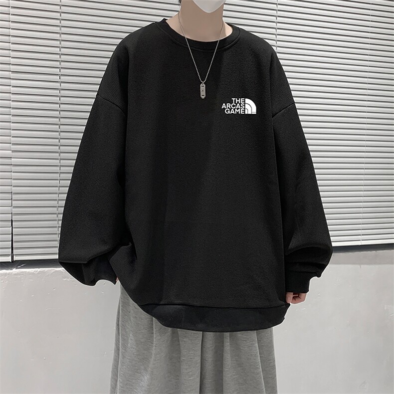 华夫格卫衣圆领卫衣男大码长袖t恤男外套HW76232-P30加绒款-P40,男装卫衣,电商A040