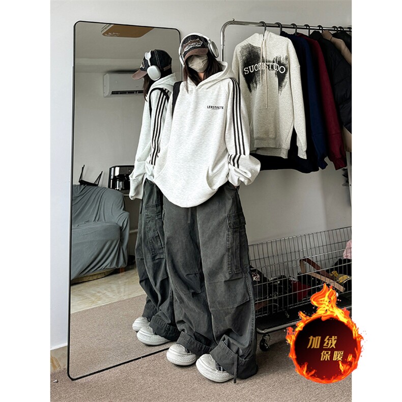 抖音得物供货提供视频秋冬重磅美式宽松织带连帽卫衣0468，男装卫衣，电商A486