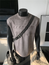 XZ809A/JPBX05/P25/控38重磅钢印麂皮绒圆领背心，男装T恤，星座809A(原222-1)
