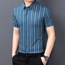 2023夏季新款中青年修身无痕免烫衬衣爸爸装短袖条纹衬衫男，男装衬衫，电商B212（原钱塘6029）