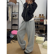 美式哥特风双腰头休闲裤卫裤女秋冬宽松设计感阔腿裤垂感拖地长裤，男装休闲裤，星座506A