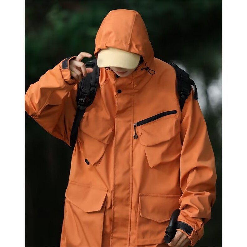 港风秋款男连帽夹克工装拉链大口袋复合皱冲锋衣外套J701-P75,男装夹克,星座1109-3