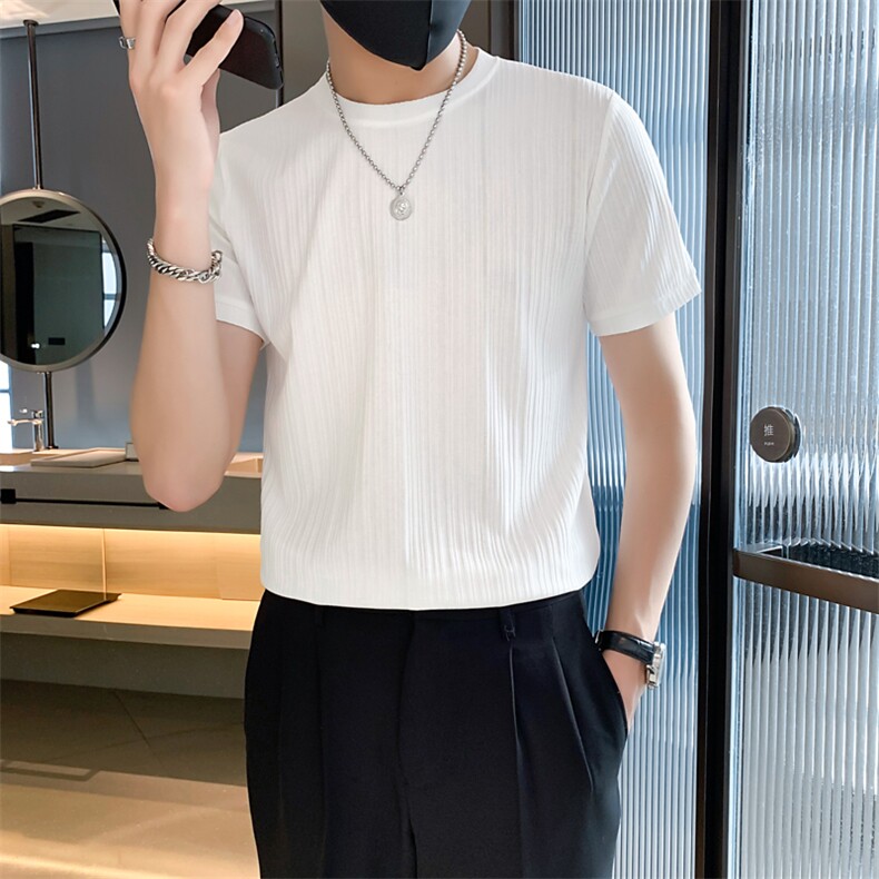 冰丝轻熟风夏季新ins潮流纯色针织衫男短袖T0542-P28,男装T恤,星座308B-2