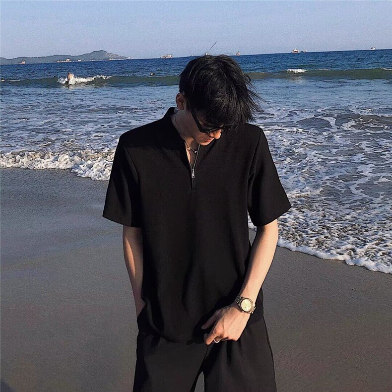 Q35/P33山本耀司小众设计高领冰丝暗黑t恤男半袖控短袖,男装T恤,星座1506