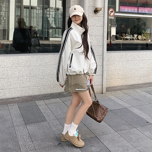 韩系时尚运动风立领夹克外套女20224春秋季新款宽松显瘦短款上衣图片