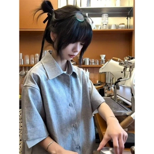 亚麻混纺花纱短袖衬衫男夏季设计感小众外套美式外套HR7138-p50图片