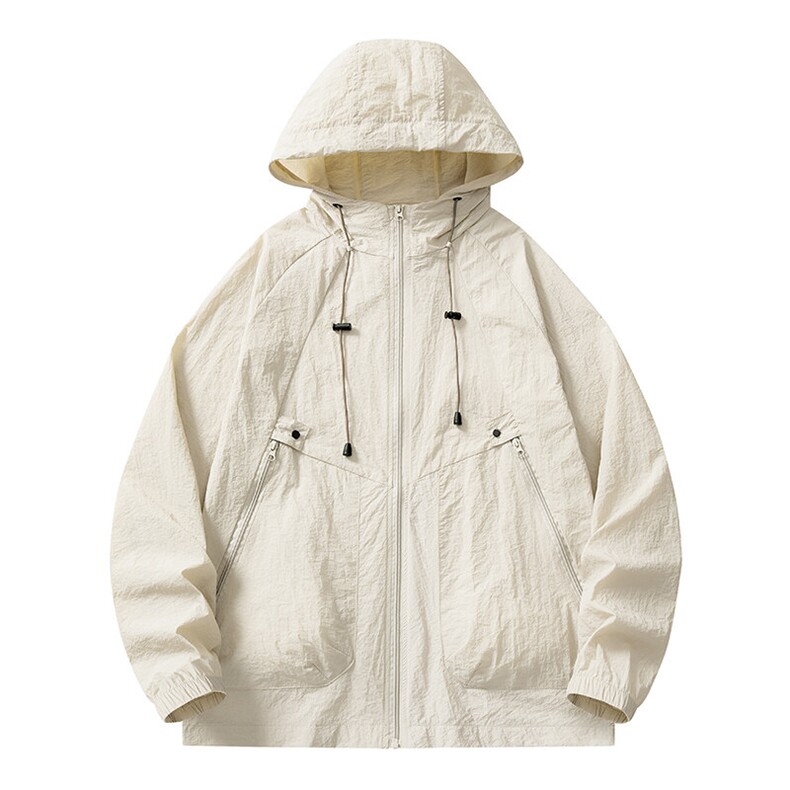 F036夏季新款男士休闲百搭长袖防晒衣外套P40平铺图杏色，男装防晒衣，星座1615-1