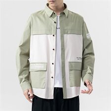 2021春季新款无影墙日系大码休闲工装男印花撞色拼接衬衫C550-P50，男装衬衫，电商A001