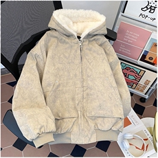 加绒加厚冬款男女连帽棉衣毛领座山雕铆钉扎染棉袄外套MY95P115，男装棉衣，星座1013-1