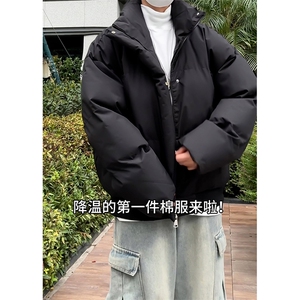 现货5W件冬季三防美式重磅硬挺boxy羽绒纯色立领棉衣外套加厚棉服图片