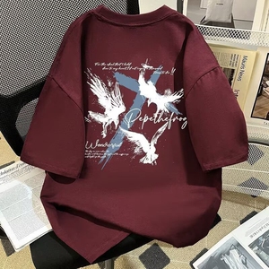 纯棉美式夏季闪电爪痕印花短袖t恤男女宽松oversize学生上衣图片