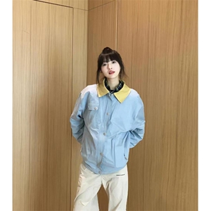 工装外套女春秋款小个子夹棉加厚拼接撞色潮牌翻领夹克 JY681图片